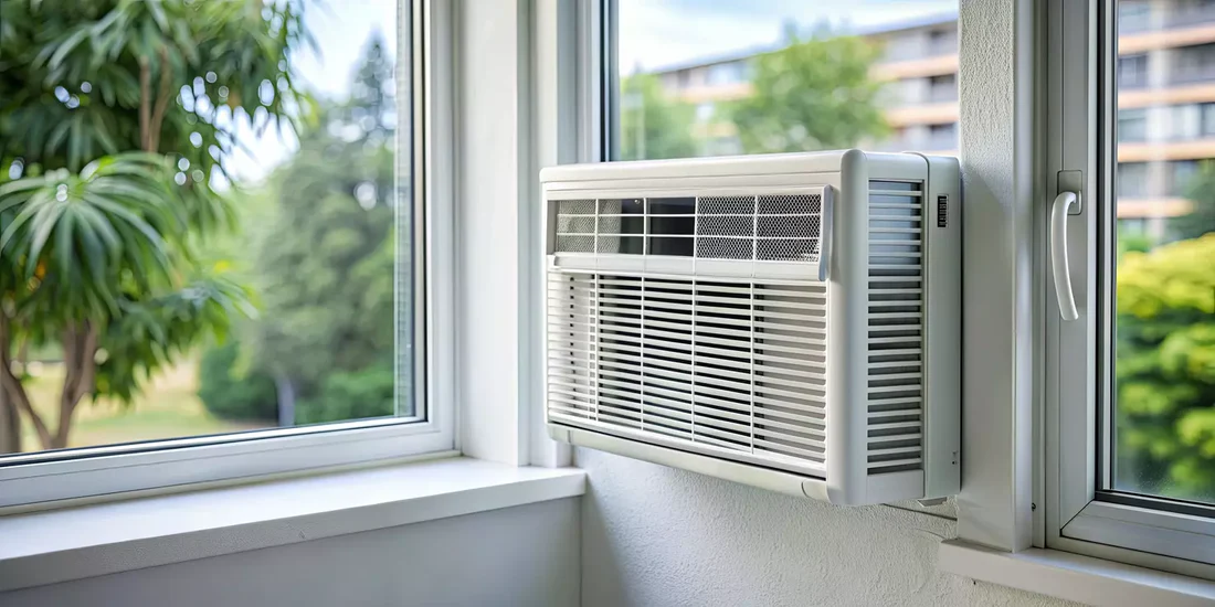 Aire acondicionado de ventana limpio instalado